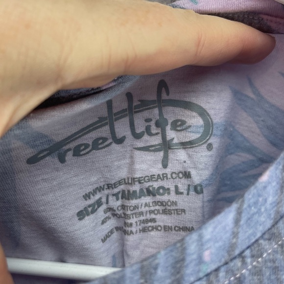 Reel life size large t shirt purple with palm print - Picture 4 of 5